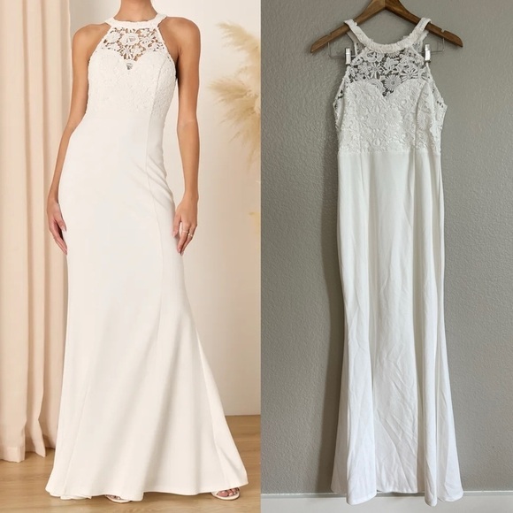 Loving Destiny White Lace Halter Mermaid Maxi Dress - Picture 1 of 11